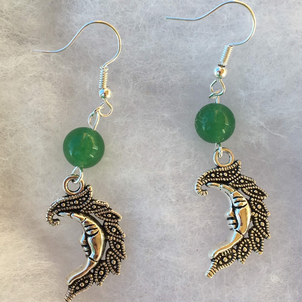 Green Aventurine Crescent Moon Earrings